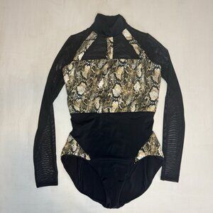 Custom Solo Dance Costume Leotard Black Mesh Sheer Snakeskin Child-XL Adult-XS
